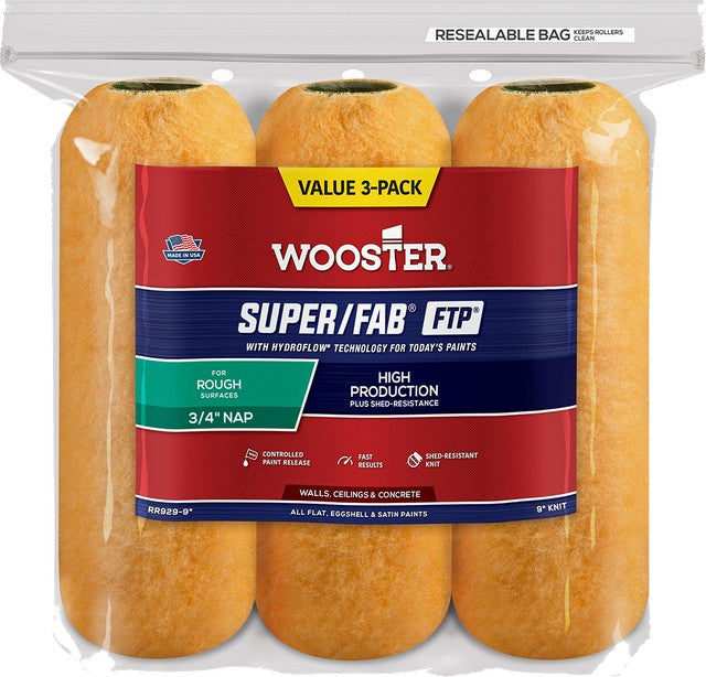 Wooster 9" Super/fab Ftp 3/4" Nap Roller Cover 3PK