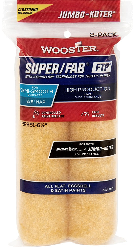 Wooster 6 1/2" x 3/8" Super/Fab FTP Closed-End Jumbo-Koter Roller Cover (2pk)