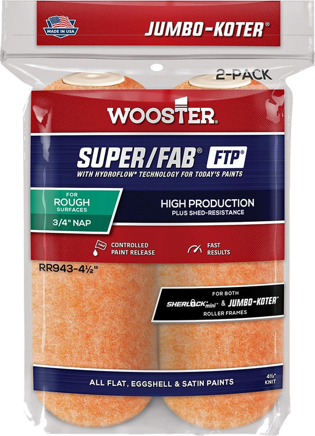 Wooster 4-1/2" x 3/4" Nap Jumbo-Koter Super/Fab FTP Mini Roller Cover (2pk)