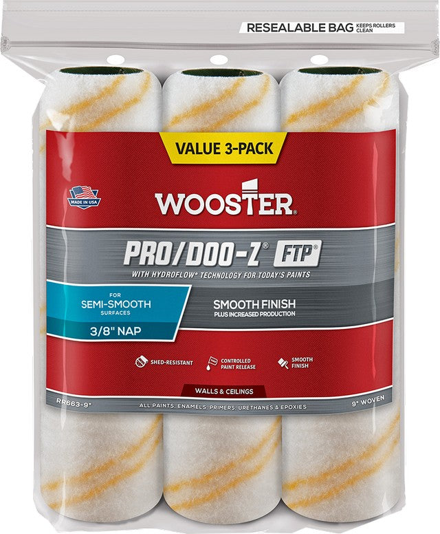 Wooster 9" x 3/8" Nap Pro/Doo-Z FTP Roller Cover (3pk)