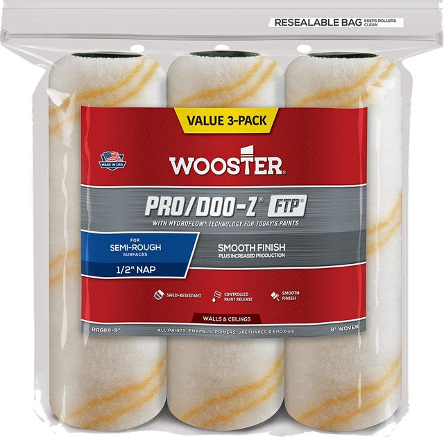 Wooster 9" x 1/2" Nap Pro/Doo-Z FTP Roller Cover (3pk)