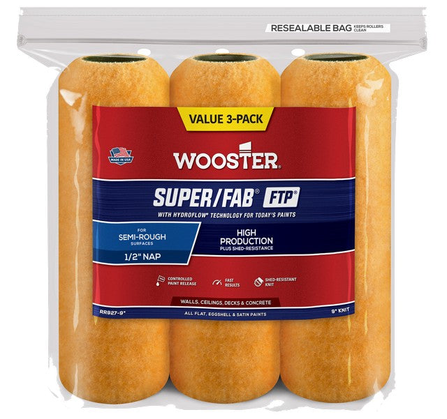 Wooster 9" x 1/2" Nap Super/Fab FTP Roller Cover (3pk)