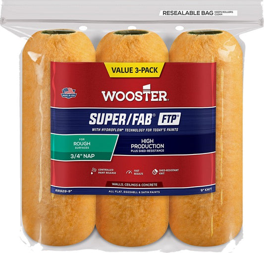 Wooster 9" Super/fab Ftp 3/4" Nap Roller Cover 3PK