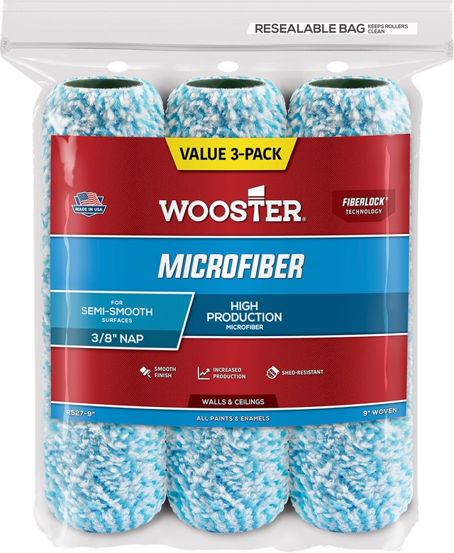 Wooster 9" x 3/8" Nap Microfiber Roller Cover (3pk)