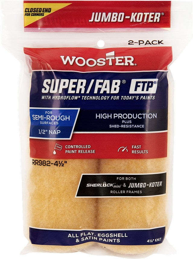 Wooster 4 1/2" x 1/2" Super/Fab FTP Closed-End Jumbo-Koter Roller Cover (2pk)