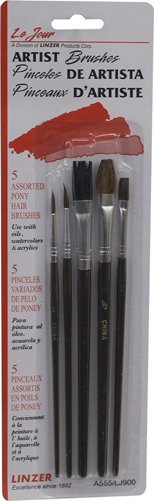 ArroWorthy 5-Piece Assorted Pony Hair Artist Brush Set