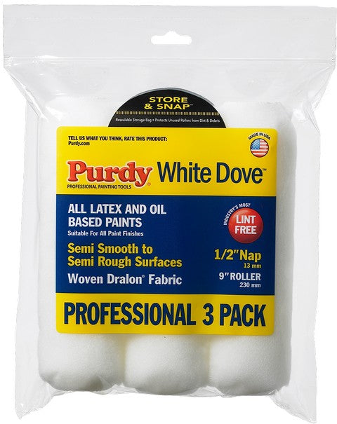 Purdy 140864000 9" x 1/2" Nap White Dove Roller Cover 3pk Dump Bin (44/pk)